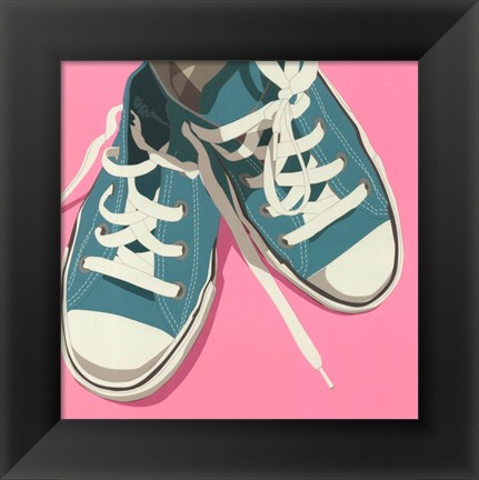 Framed Lowtops (blue on pink) Print
