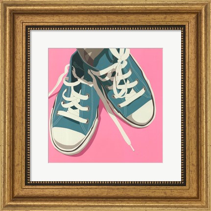 Framed Lowtops (blue on pink) Print