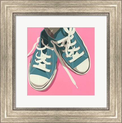 Framed Lowtops (blue on pink) Print