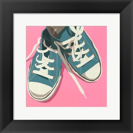 Framed Lowtops (blue on pink) Print