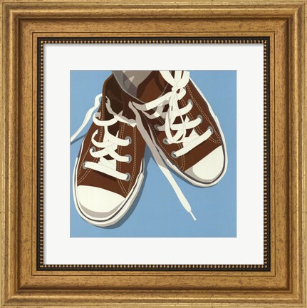 Framed Lowtops (brown on blue) Print