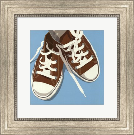 Framed Lowtops (brown on blue) Print