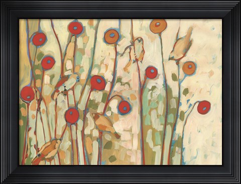 Framed Five Little Birds Playing Amongst the Poppies Print