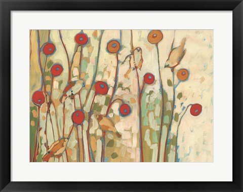 Framed Five Little Birds Playing Amongst the Poppies Print