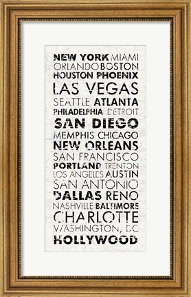 Framed USA Cities White Print