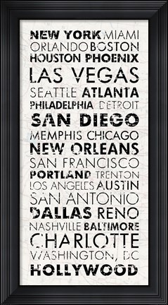 Framed USA Cities White Print