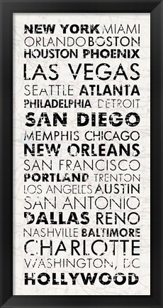 Framed USA Cities White Print