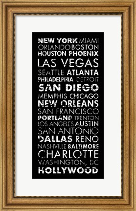 Framed USA Cities Black Print