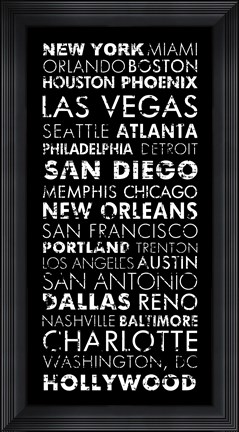 Framed USA Cities Black Print