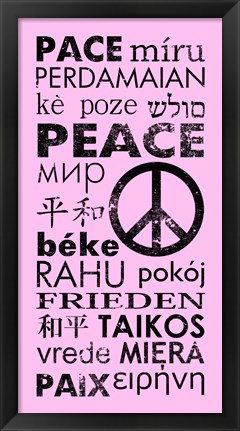 Framed Pink Peace Languages Print