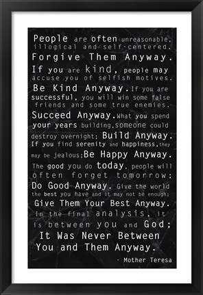 Framed Mother Teresa Quote Black Print