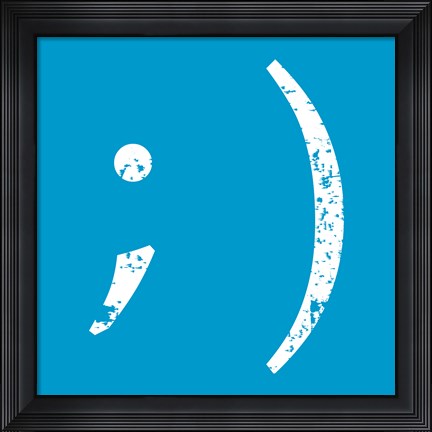 Framed Blue Wink Smiley Print
