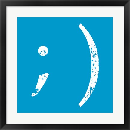 Framed Blue Wink Smiley Print