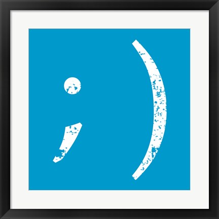 Framed Blue Wink Smiley Print