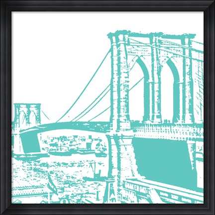 Framed Aqua Brooklyn Bridge Print