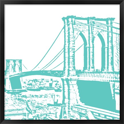 Framed Aqua Brooklyn Bridge Print