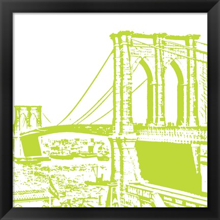 Framed Lime Brooklyn Bridge Print