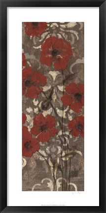 Framed Poppies on Damask II Print