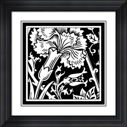 Framed B&amp;W Graphic Floral Motif I Print