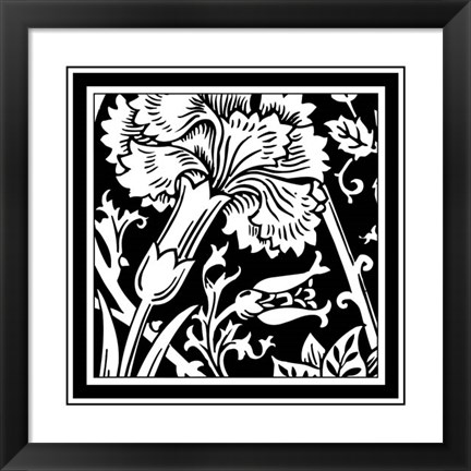 Framed B&amp;W Graphic Floral Motif I Print