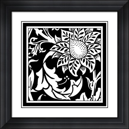 Framed B&amp;W Graphic Floral Motif II Print