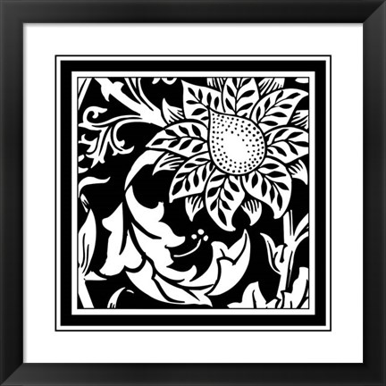 Framed B&amp;W Graphic Floral Motif II Print