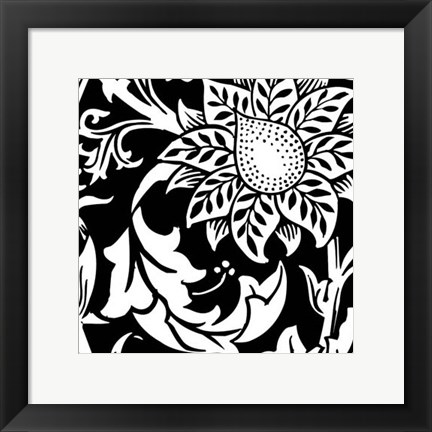 Framed B&amp;W Graphic Floral Motif II Print