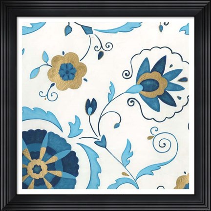 Framed Non-Embellished Gilded Indigo I Print