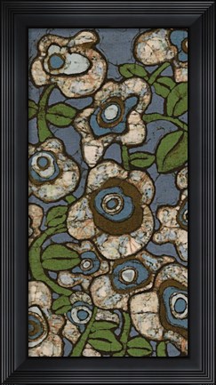 Framed Blue Batik Flowers I Print