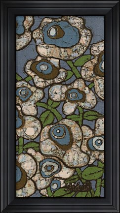 Framed Blue Batik Flowers II Print