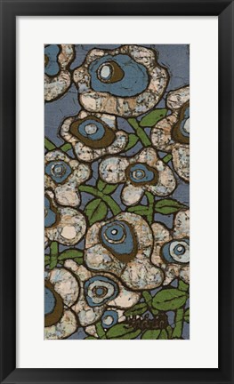 Framed Blue Batik Flowers II Print