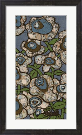 Framed Blue Batik Flowers II Print