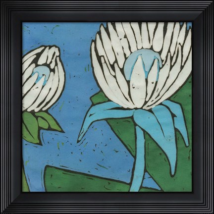 Framed Turquoise Batik Botanical IV Print