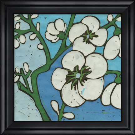 Framed Turquoise Batik Botanical V Print