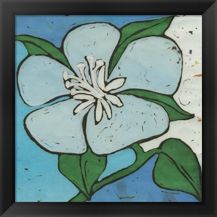 Framed Turquoise Batik Botanical VI Print