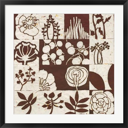 Framed Brown Botanical 16-Patch Print