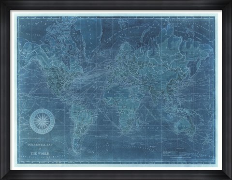 Framed Azure World Map Print