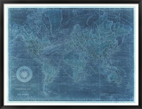 Framed Azure World Map Print