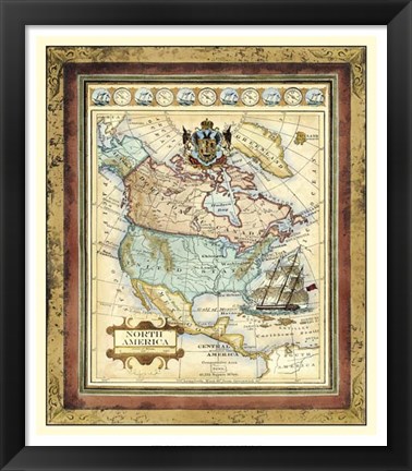 Framed Map of North America Print