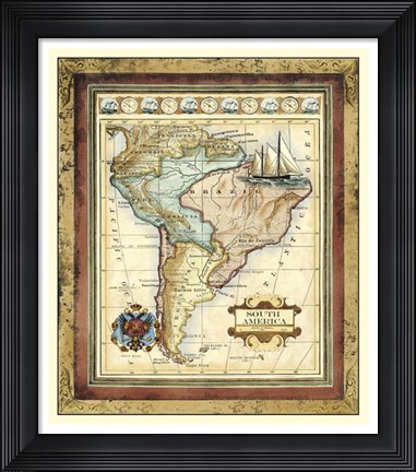 Framed Map of South America Print
