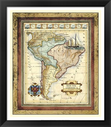 Framed Map of South America Print