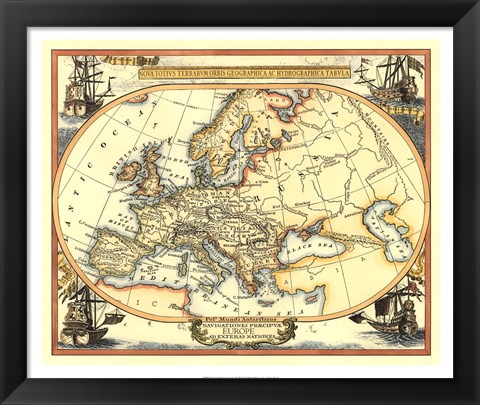 Framed Nautical Map of Europe Print