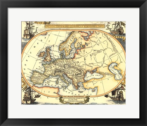 Framed Nautical Map of Europe Print