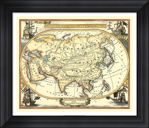 Framed Nautical Map of Asia Print