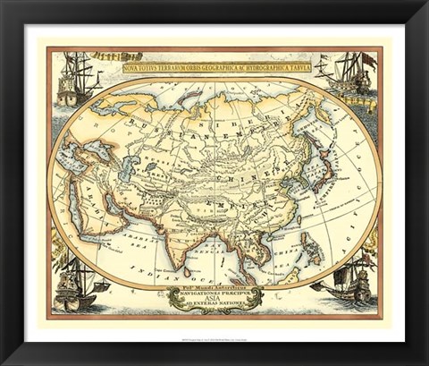 Framed Nautical Map of Asia Print