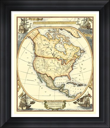 Framed Nautical Map of North America Print