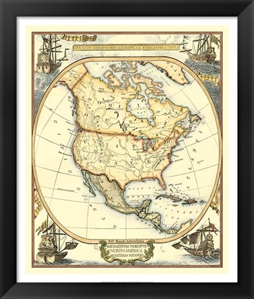 Framed Nautical Map of North America Print