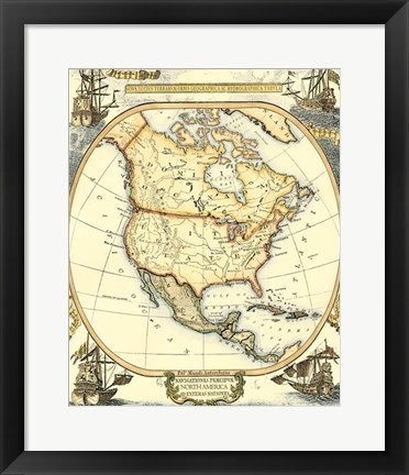 Framed Nautical Map of North America Print