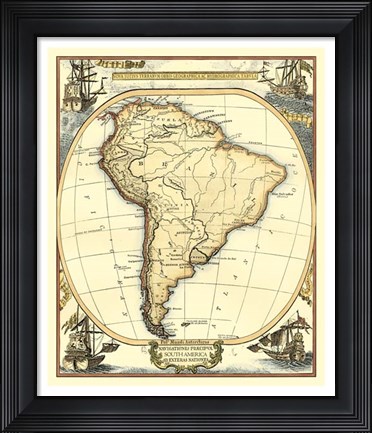 Framed Nautical Map of South America Print