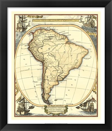 Framed Nautical Map of South America Print